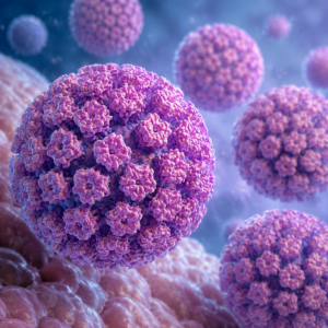 3D illustration of human papillomavirus (HPV) under magnification.