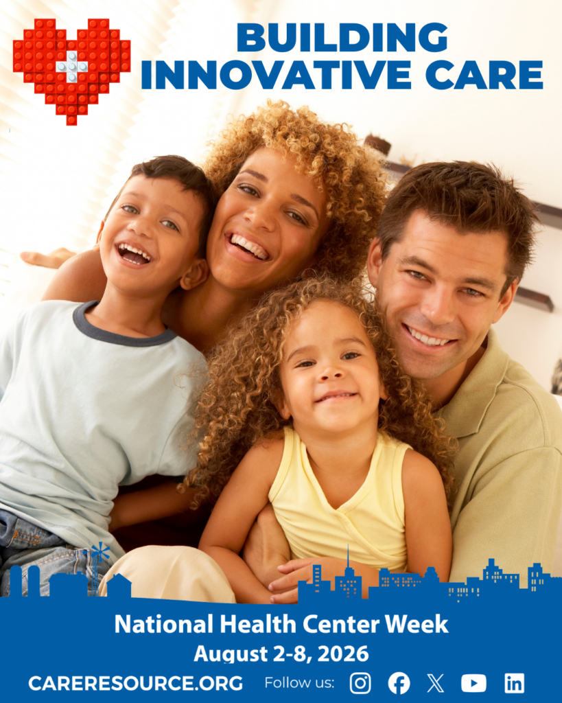 Family featured in Care Resource's National Health Center Week 2026 campaign promoting innovative community healthcare.