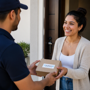 Care Resource at-home HIV testing kit being delivered to a resident at their front door.